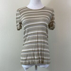 Armani Collezioni brown/cream sheer stripped short sleeve tee size 6